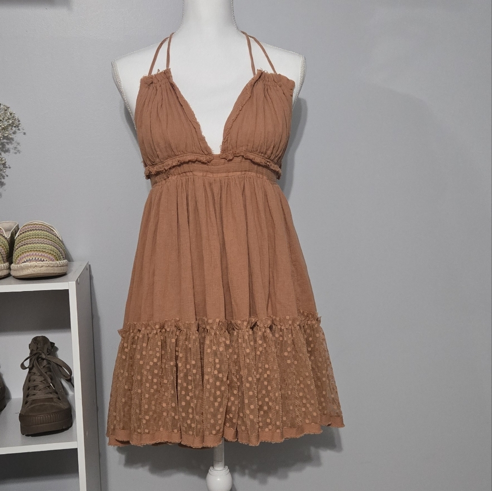 Sweet Lovely By Jen Sandstone Tiered Halter Sundress